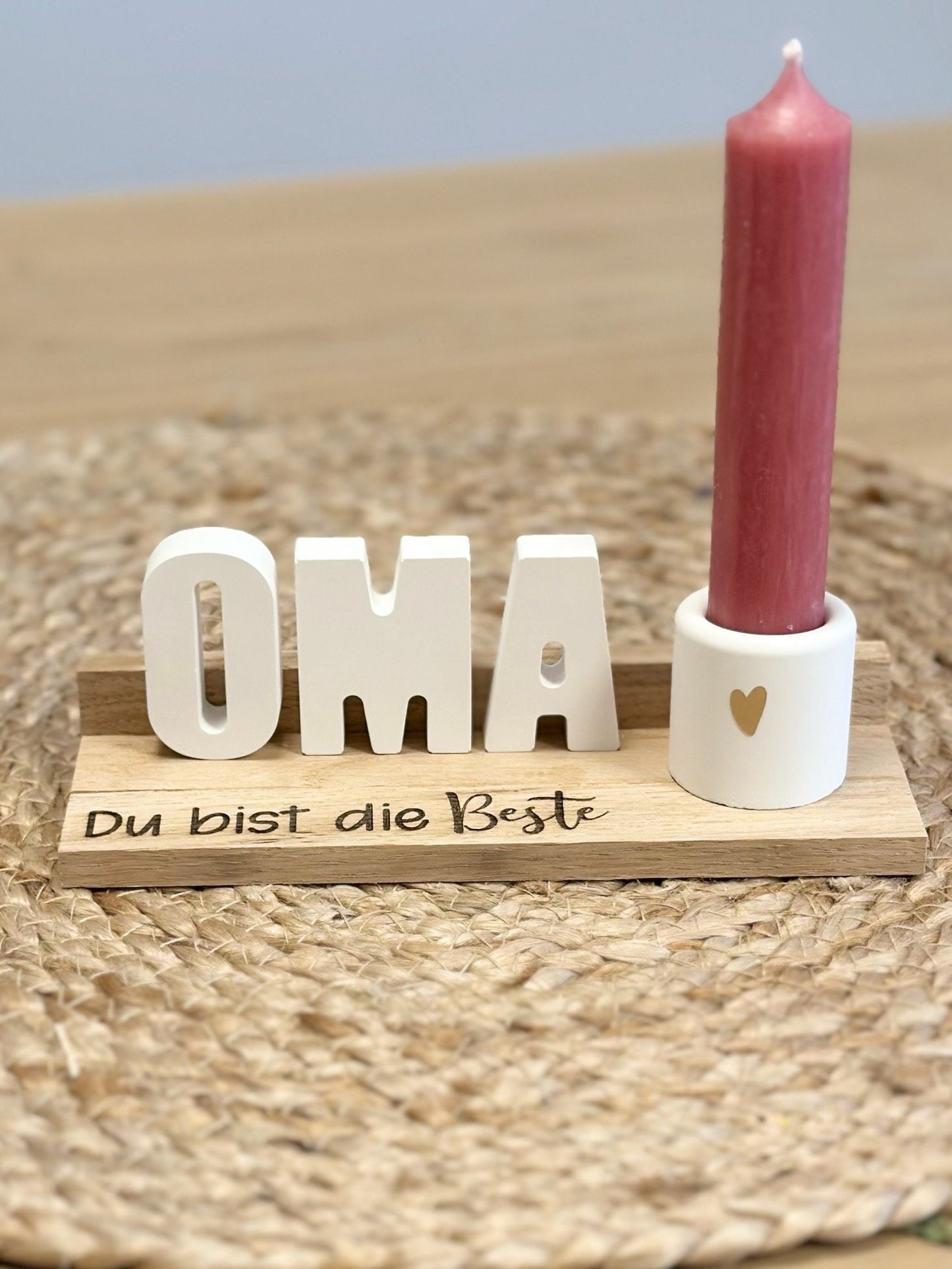 Herzensgeschenk für Oma - Kerzenhalter auf Holzpodest - Ideales Geschenk zum Muttertag, Geburtstag oder als Mitbringsel
