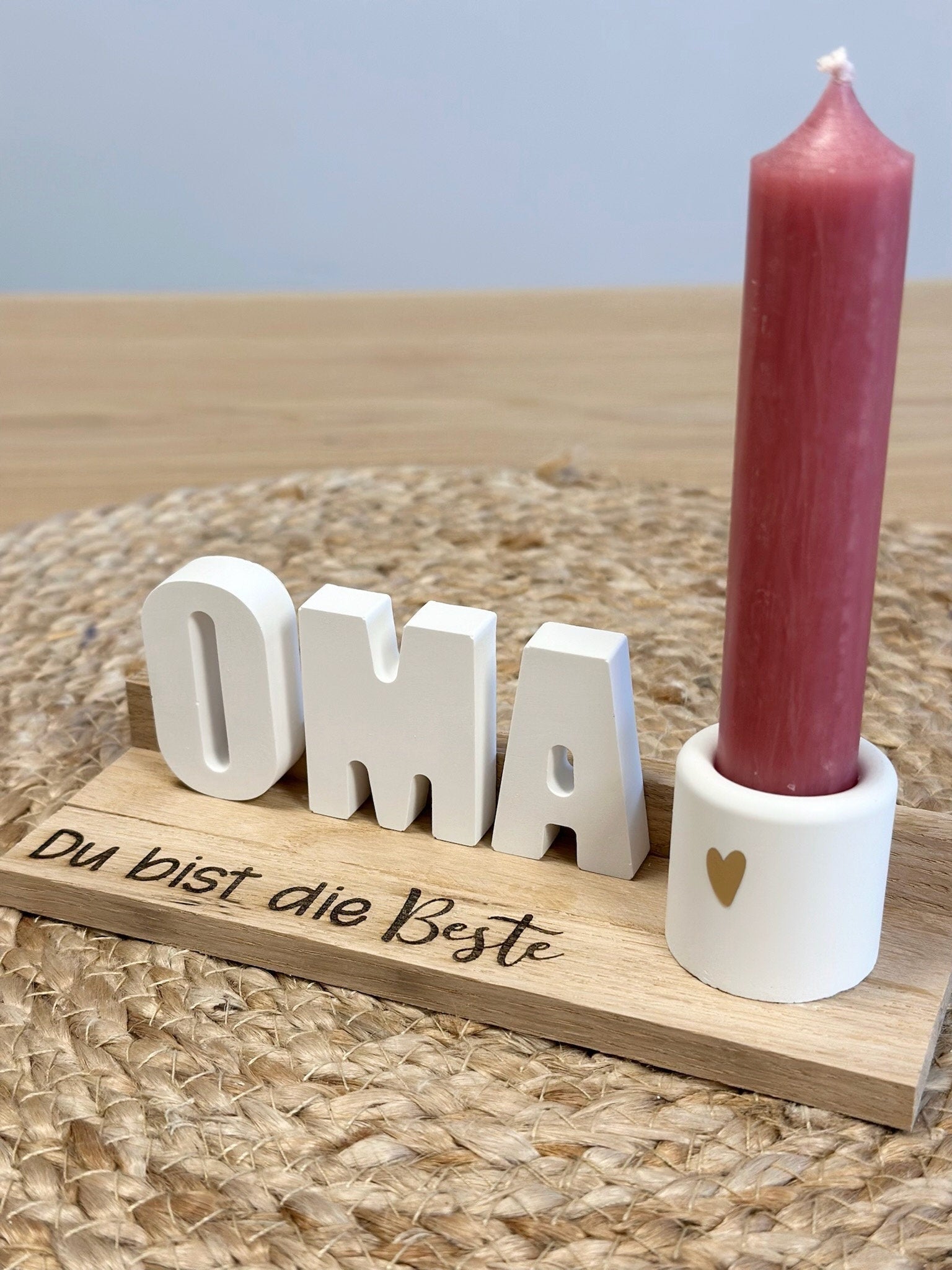 Herzensgeschenk für Oma - Kerzenhalter auf Holzpodest - Ideales Geschenk zum Muttertag, Geburtstag oder als Mitbringsel