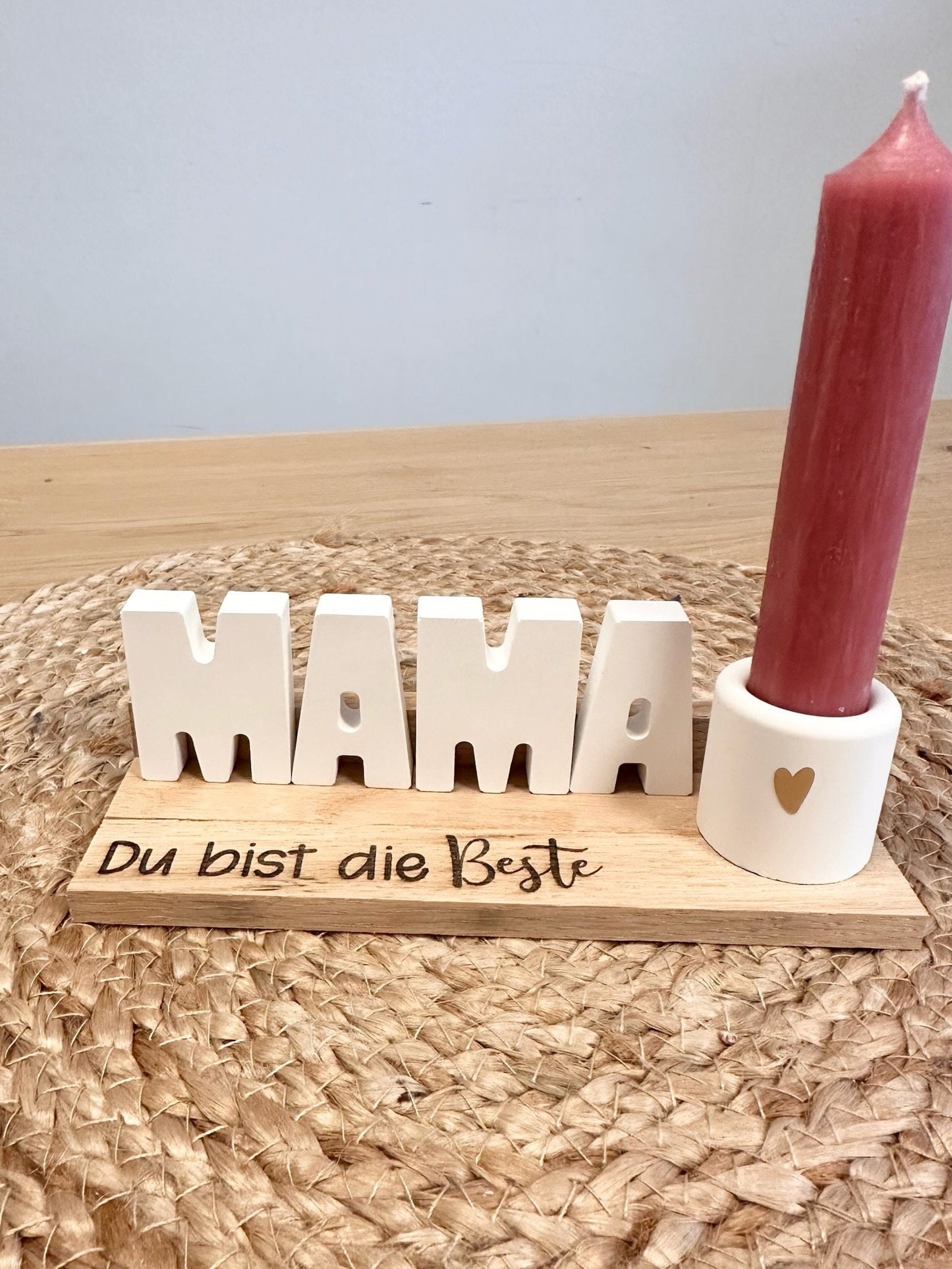 Liebevolles Geschenk für Mama - Kerzenhalter auf Holzpodest - Perfektes Präsent zum Muttertag, Geburtstag oder als kleines Mitbringsel