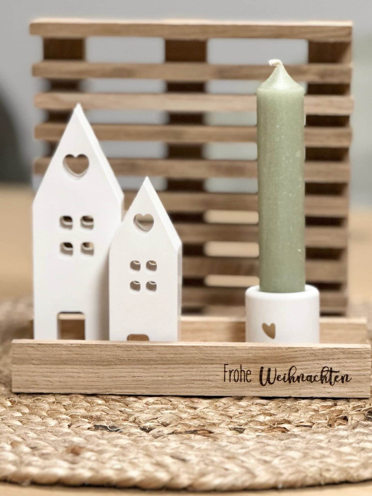 Frohe Weihnachten im Kerzenschein: Geschenkset mit Häuser Kerzenhalter und Kerze.Keraflott,Mitbringsel,Kleinigkeit